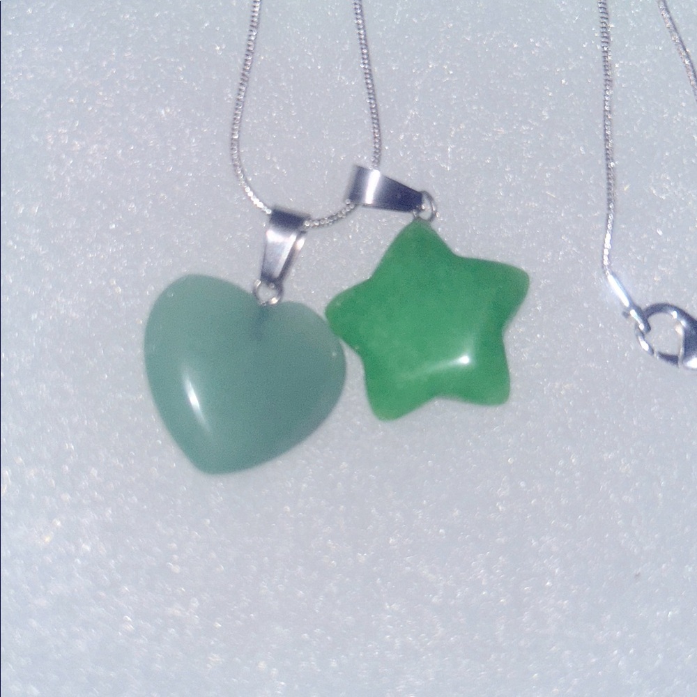 Jade Crystal Heart ❤️ and Jade Star sterling silver 16” necklace